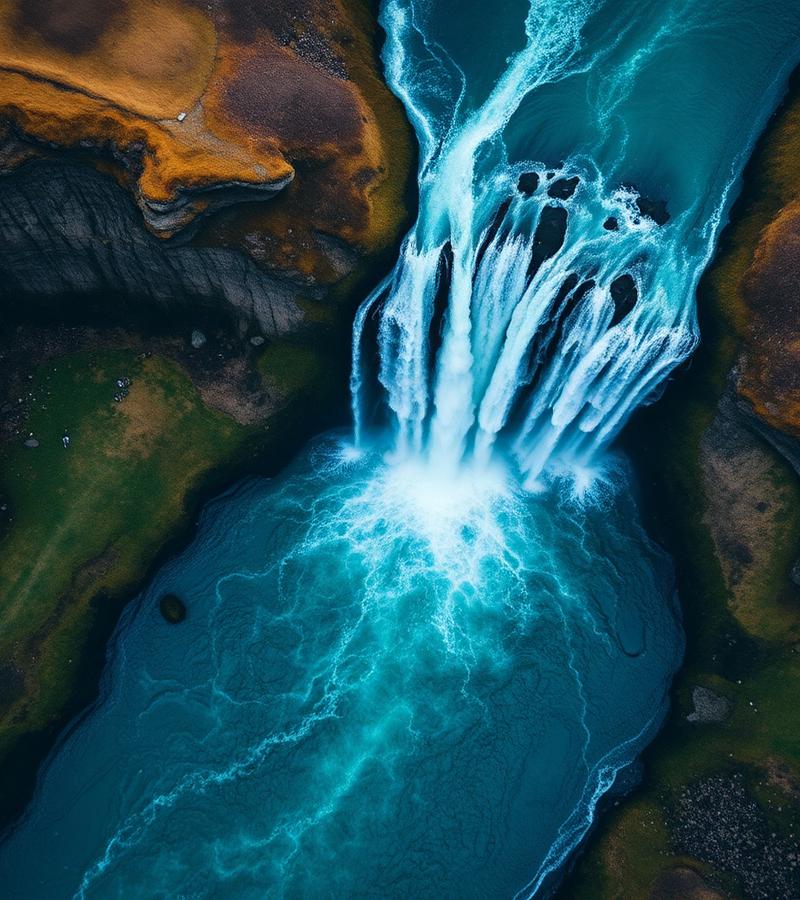 Aerial of Iceland glacier waterfall